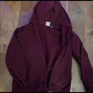 Aritzia Sumac Burgundy Zip Up Hoodie, Size Medium